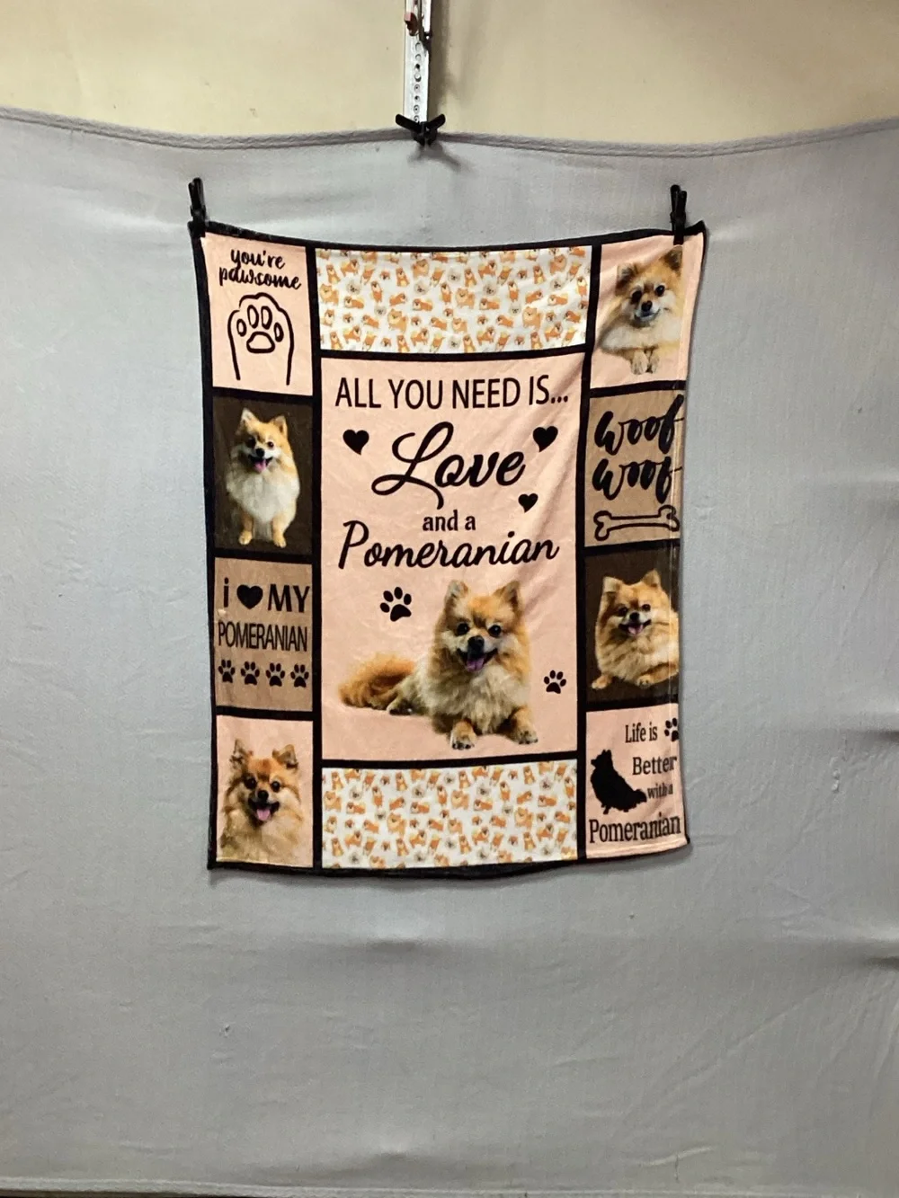 Love and a Pomeranian Fleece Blanket - Pink/Brown